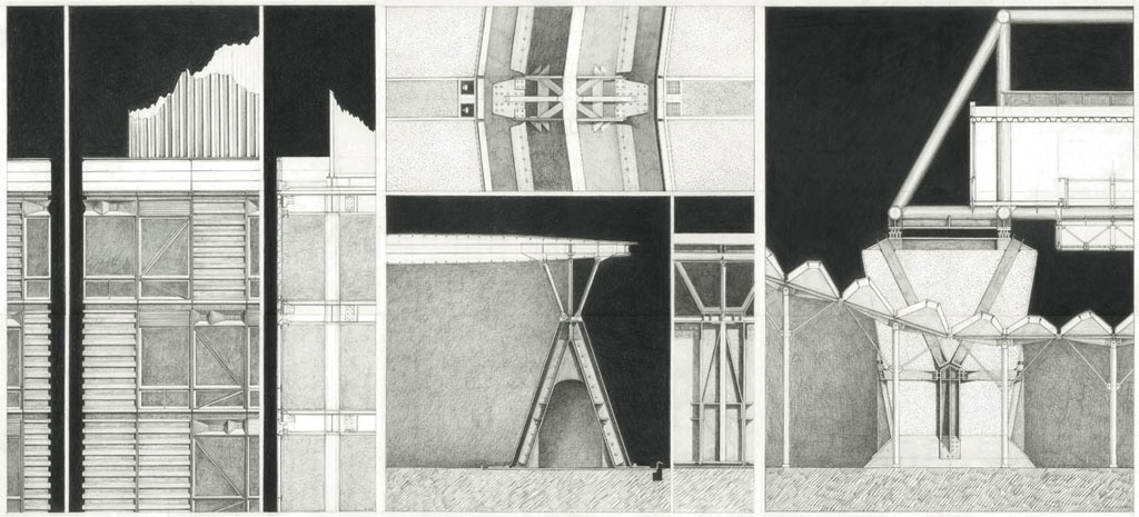 Pencil drawing on Innovative steel constructions,1996