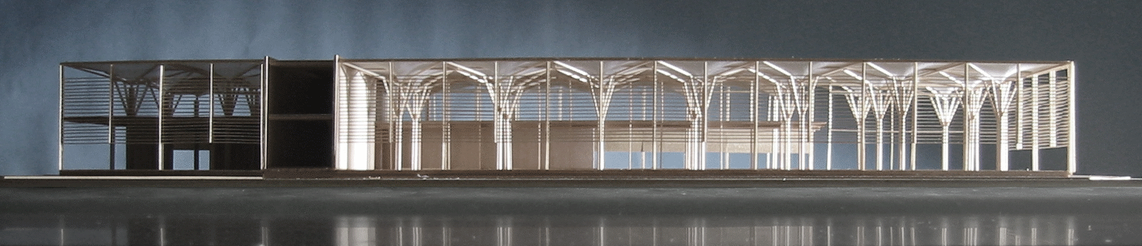 Model photo of "Breathing Trees" of wooden parasol units, 2002