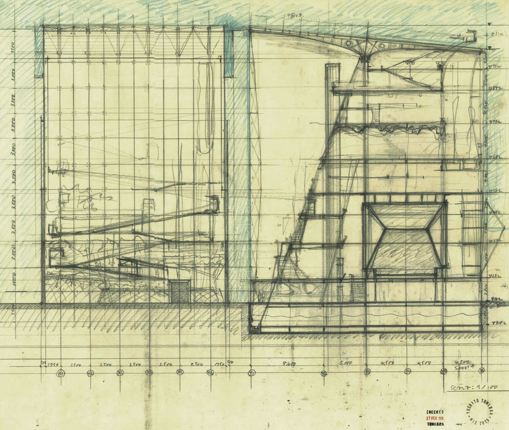 vertical garden proposal sketch, pencil on onion skin paper, 2015